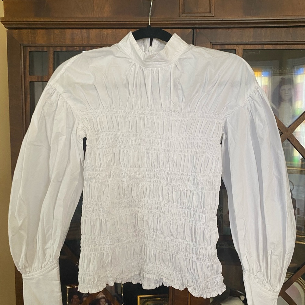 Ganni White Smocked Women's longsleeve Top